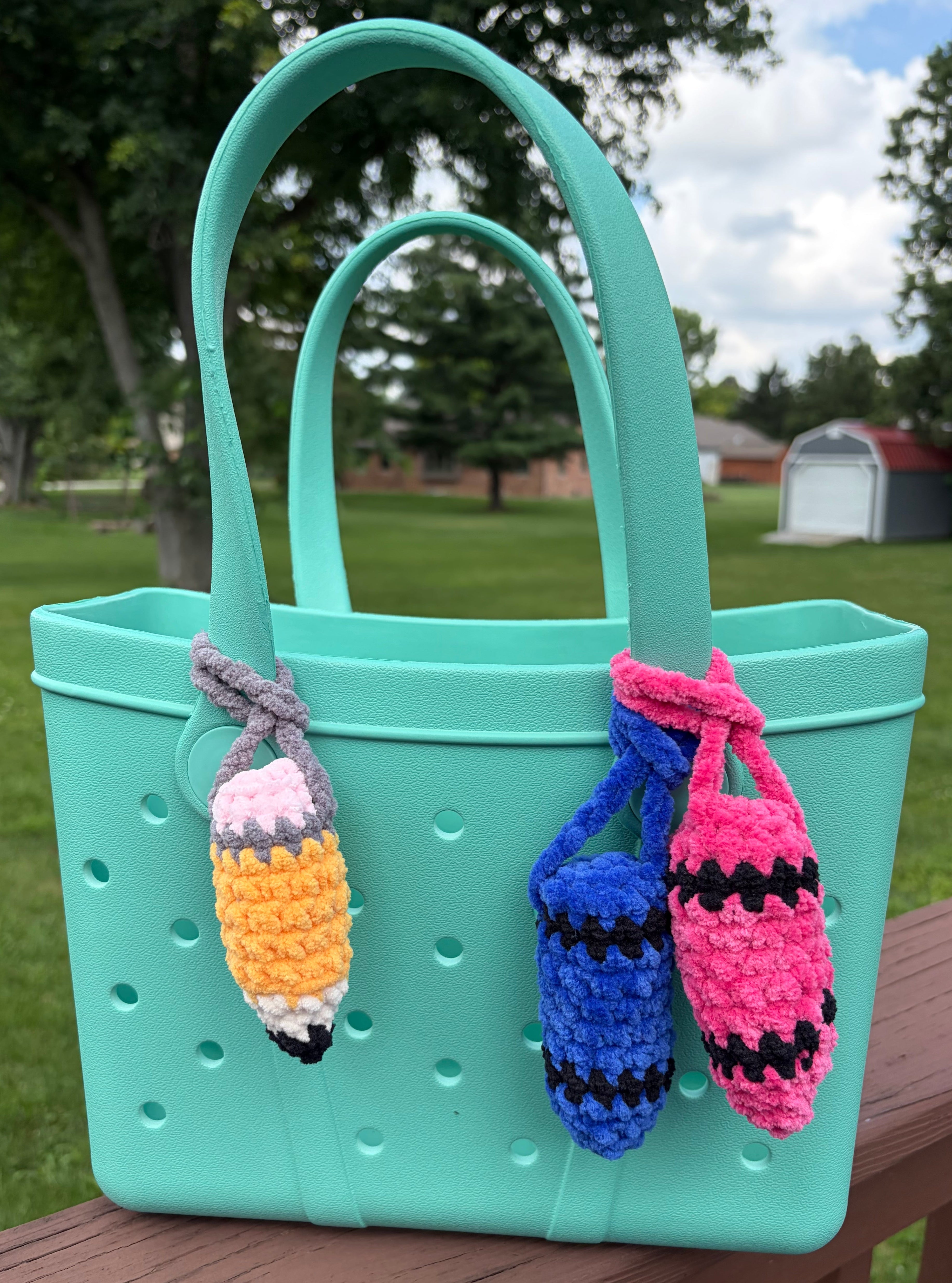 pencil and crayon bag charm crochet pattern, printable PDF