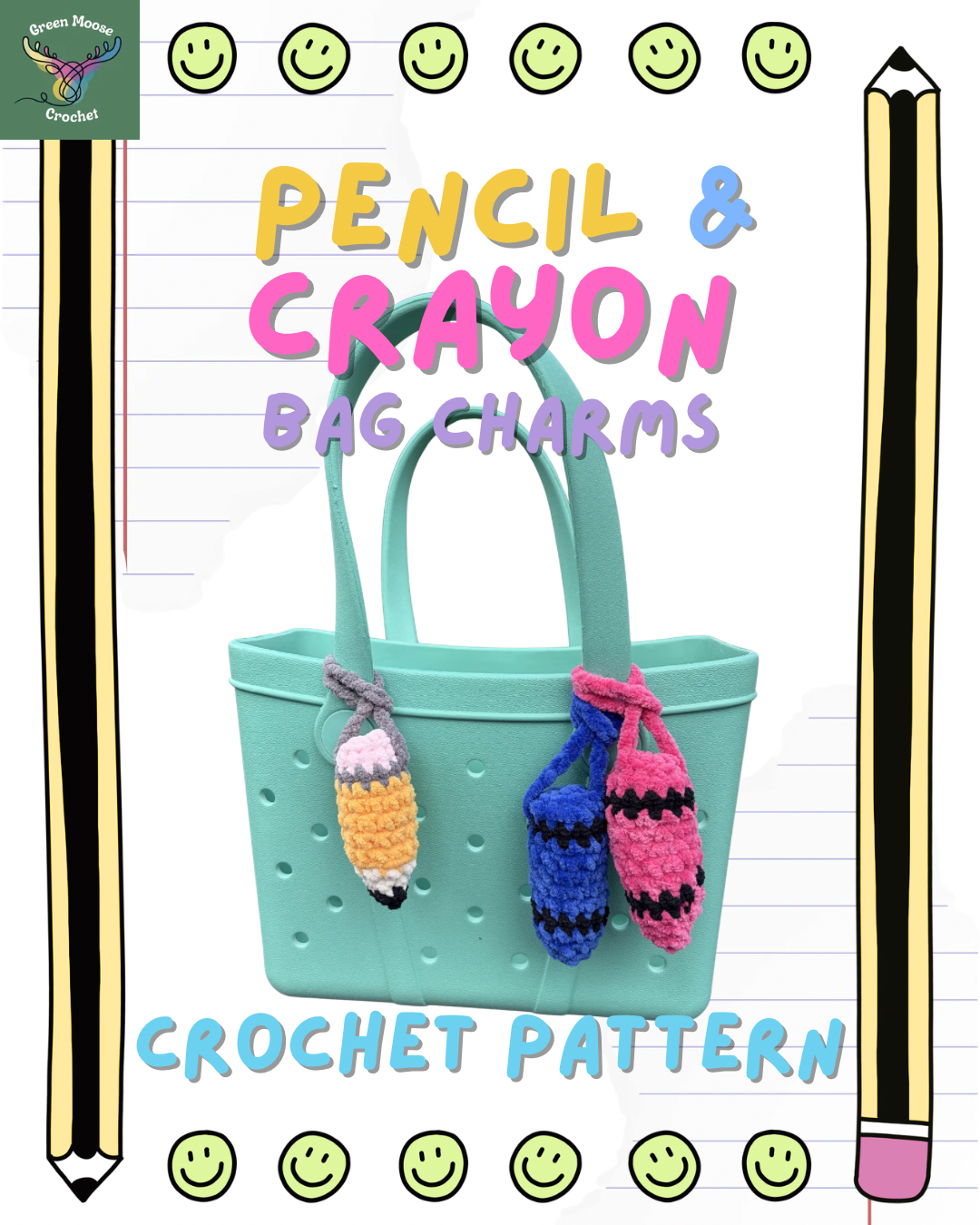 pencil and crayon bag charm crochet pattern, printable PDF